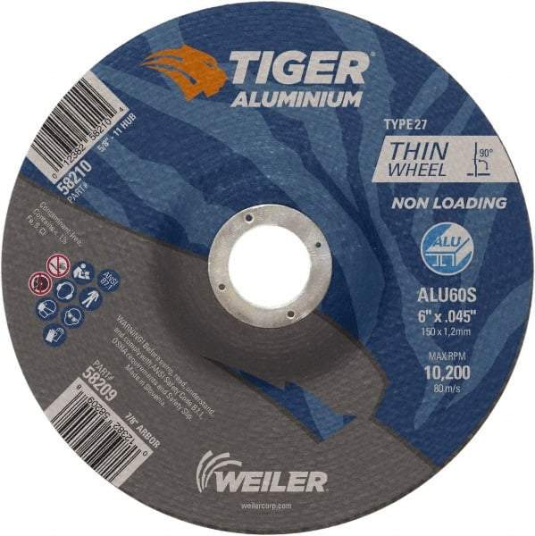 Weiler - 6" 60 Grit Aluminum Oxide/Silicon Carbide Blend Cutoff Wheel - 0.045" Thick, 7/8" Arbor, 10,200 Max RPM, Use with Angle Grinders - Americas Industrial Supply