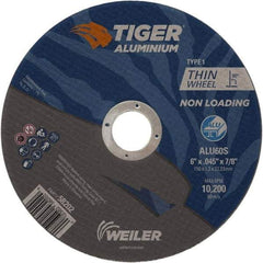 Weiler - 6" 60 Grit Aluminum Oxide/Silicon Carbide Blend Cutoff Wheel - 0.045" Thick, 7/8" Arbor, 10,200 Max RPM, Use with Angle Grinders - Americas Industrial Supply