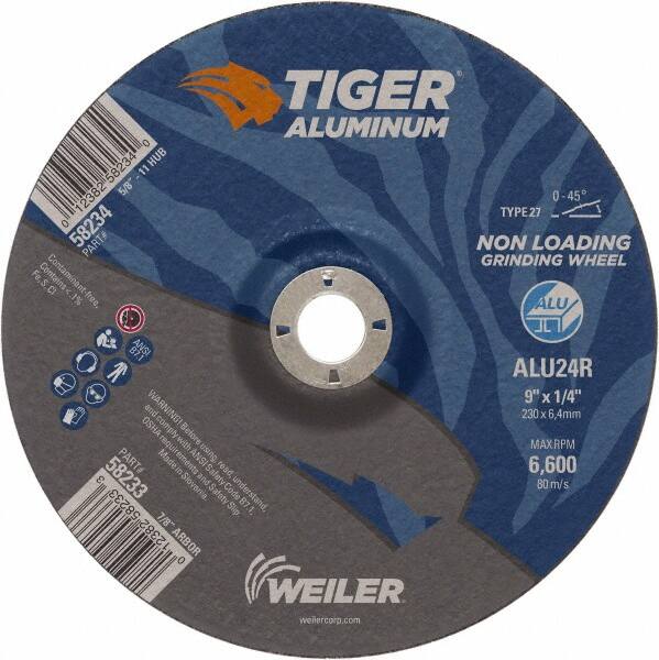 Weiler - 9" 24 Grit Aluminum Oxide/Silicon Carbide Blend Cutoff Wheel - 1/4" Thick, 7/8" Arbor, 6,600 Max RPM, Use with Angle Grinders - Americas Industrial Supply