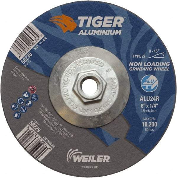 Weiler - 6" 24 Grit Aluminum Oxide/Silicon Carbide Blend Cutoff Wheel - 1/4" Thick, 5/8-11 Arbor, 10,200 Max RPM, Use with Angle Grinders - Americas Industrial Supply