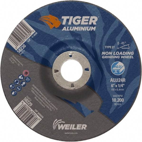 Weiler - 6" 24 Grit Aluminum Oxide/Silicon Carbide Blend Cutoff Wheel - 1/4" Thick, 7/8" Arbor, 10,200 Max RPM, Use with Angle Grinders - Americas Industrial Supply