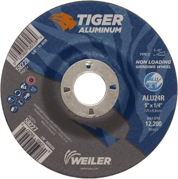 Weiler - 5" 24 Grit Aluminum Oxide/Silicon Carbide Blend Cutoff Wheel - 1/4" Thick, 7/8" Arbor, 12,200 Max RPM, Use with Angle Grinders - Americas Industrial Supply