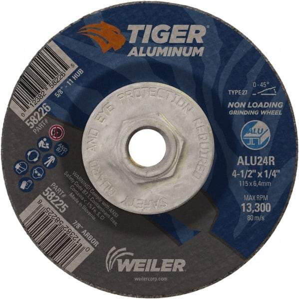 Weiler - 4-1/2" 24 Grit Aluminum Oxide/Silicon Carbide Blend Cutoff Wheel - 1/4" Thick, 5/8-11 Arbor, 13,300 Max RPM, Use with Angle Grinders - Americas Industrial Supply