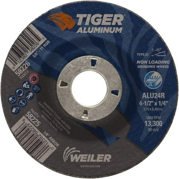 Weiler - 4-1/2" 24 Grit Aluminum Oxide/Silicon Carbide Blend Cutoff Wheel - 1/4" Thick, 7/8" Arbor, 13,300 Max RPM, Use with Angle Grinders - Americas Industrial Supply