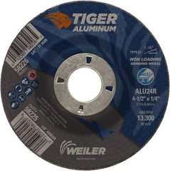 Weiler - 4-1/2" 24 Grit Aluminum Oxide/Silicon Carbide Blend Cutoff Wheel - 1/4" Thick, 7/8" Arbor, 13,300 Max RPM, Use with Angle Grinders - Americas Industrial Supply