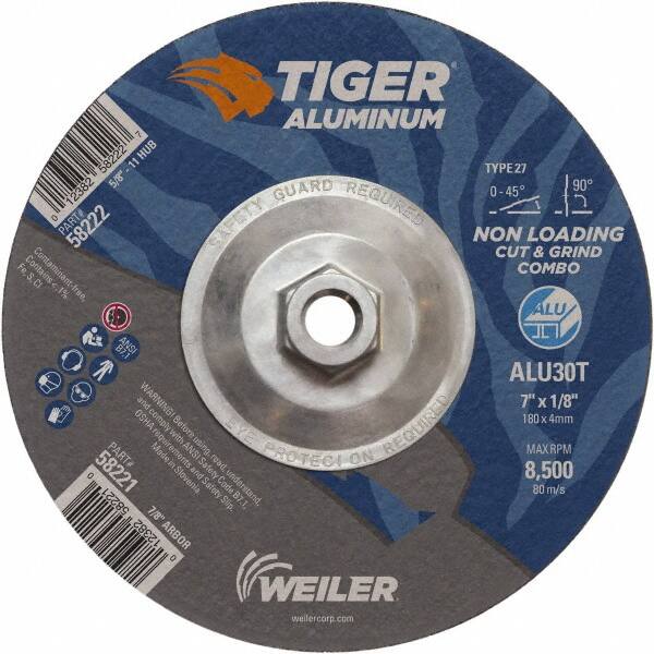 Weiler - 7" 30 Grit Aluminum Oxide/Silicon Carbide Blend Cutoff Wheel - 1/8" Thick, 5/8-11 Arbor, 8,500 Max RPM, Use with Angle Grinders - Americas Industrial Supply