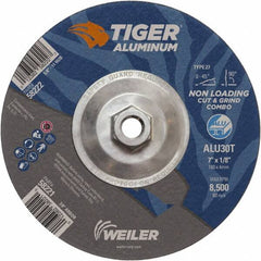Weiler - 7" 30 Grit Aluminum Oxide/Silicon Carbide Blend Cutoff Wheel - 1/8" Thick, 5/8-11 Arbor, 8,500 Max RPM, Use with Angle Grinders - Americas Industrial Supply