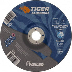 Weiler - 7" 30 Grit Aluminum Oxide/Silicon Carbide Blend Cutoff Wheel - 1/8" Thick, 7/8" Arbor, 8,500 Max RPM, Use with Angle Grinders - Americas Industrial Supply