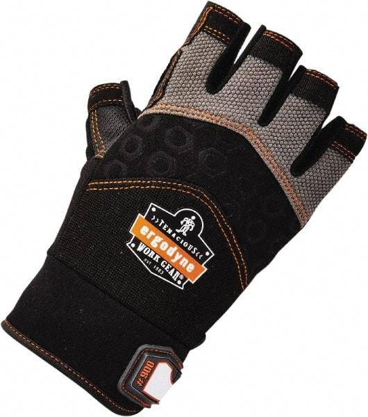 Ergodyne - Size L (9) Polyester Blend Work Gloves - Palm Coated, Hook & Loop Cuff, Half Fingered, Black, Paired - Americas Industrial Supply