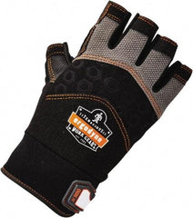 Ergodyne - Size L (9) Polyester Blend Work Gloves - Palm Coated, Hook & Loop Cuff, Half Fingered, Black, Paired - Americas Industrial Supply