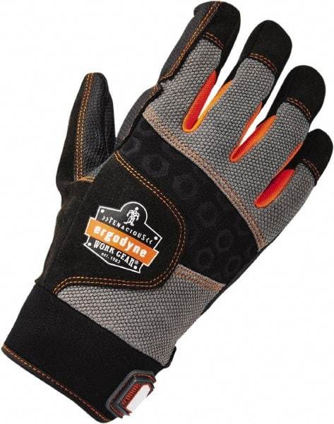 Ergodyne - Size M (8) Polyester Blend Work Gloves - Palm & Fingers Coated, Hook & Loop Cuff, Full Fingered, Black, Paired - Americas Industrial Supply