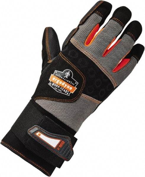 Ergodyne - Size L (9) Polyester Blend Work Gloves - Palm & Fingers Coated, Hook & Loop Cuff, Full Fingered, Black, Paired - Americas Industrial Supply