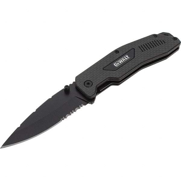 Stanley - 3-1/2" Blade, 8" OAL, Serrated & Straight Pocket Knife - 4-3/4" Closed Length, Carbon Fiber, 1 Blade, 1 Edge - Americas Industrial Supply