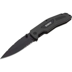 Stanley - 3-1/2" Blade, 8" OAL, Serrated & Straight Pocket Knife - 4-3/4" Closed Length, Carbon Fiber, 1 Blade, 1 Edge - Americas Industrial Supply