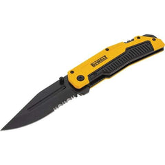 Stanley - 3-1/4" Blade, 8" OAL, Serrated & Straight Pocket Knife - 4-3/4" Closed Length, Aluminum, 1 Blade, 1 Edge - Americas Industrial Supply