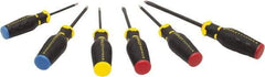 Stanley - 6 Piece Slotted, Phillips, Square & Torx Screwdriver Set - Quad-Lobular Four-Sided Handle, Blade Sizes: Length 6, Width 1/4 & 5/16, Bit Sizes: Philips #2, Torx T25, Tip Thickness: 1/4 & 5/16 - Americas Industrial Supply