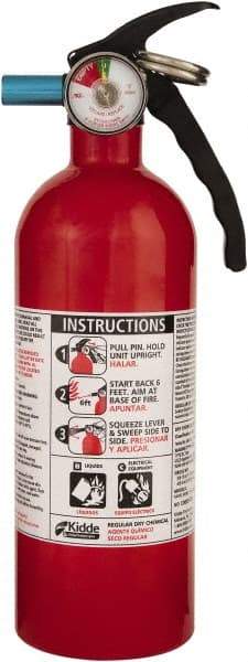 Kidde - 1.5 Lb, 5-B:C Rated, Dry Chemical Fire Extinguisher - 3-1/4" Diam x 11.65" High, 100 psi, 8' Discharge in 12 sec, Seamless Aluminum Cylinder - Americas Industrial Supply