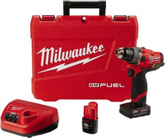 Milwaukee Tool - 12 Volt 1/2" Chuck Pistol Grip Handle Cordless Drill - 0-1700 RPM, Keyless Chuck, Reversible, 2 Lithium-Ion Batteries Included - Americas Industrial Supply