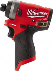 Milwaukee Tool - 1/4" Drive 12 Volt Pistol Grip Cordless Impact Wrench & Ratchet - 3,300 RPM, 0 to 4,000 BPM, 1,300 Ft/Lb Torque, Lithium-Ion Batteries Not Included - Americas Industrial Supply