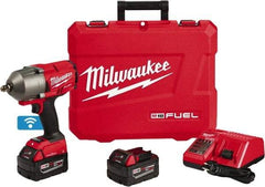 Milwaukee Tool - 1/2" Drive 18 Volt Pistol Grip Cordless Impact Wrench & Ratchet - 1,800 RPM, 0 to 2,400 BPM, 1,100 Ft/Lb Torque, 2 Lithium-Ion Batteries Included - Americas Industrial Supply