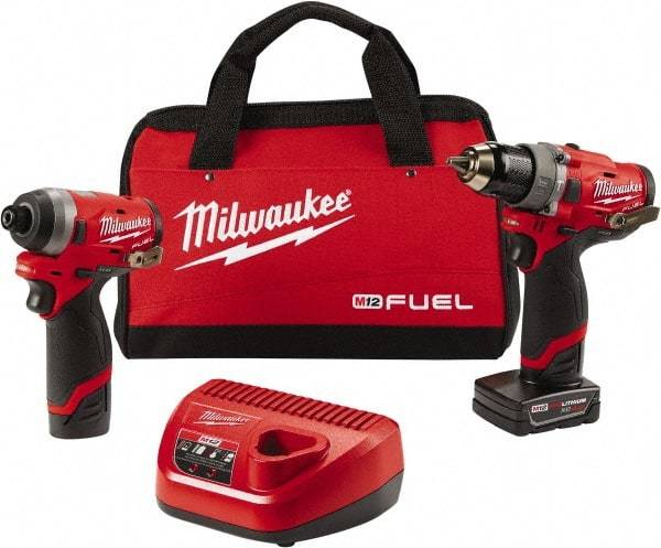 Milwaukee Tool - 12 Volt Cordless Tool Combination Kit - Includes 1/2" Brushless Hammer Drill/Driver & 1/4" Hex Impact Driver, Lithium-Ion Battery Included - Americas Industrial Supply