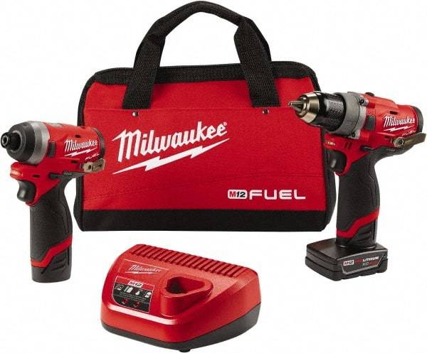 Milwaukee Tool - 12 Volt Cordless Tool Combination Kit - Includes 1/2" Compact Drill/Driver & 1/4" Hex Impact Driver, Lithium-Ion Battery Included - Americas Industrial Supply