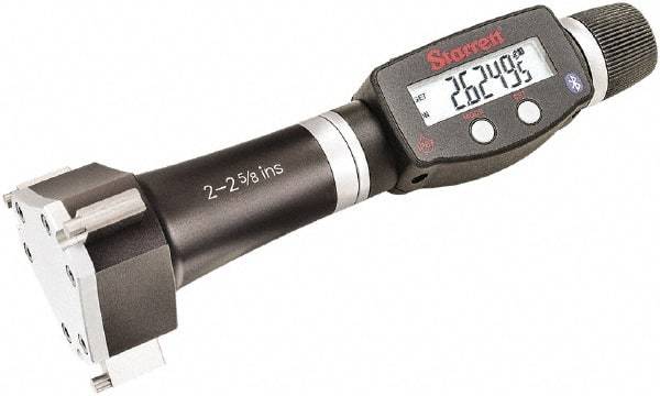 Starrett - 2" to 2-5/8", IP67, Carbide Face Electronic Inside Micrometer - 0.00005" Resolution, 0.0002" Accuracy, 3-1/16" Gage Depth - Americas Industrial Supply