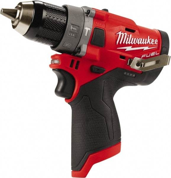 Milwaukee Tool - 12 Volt 1/2" All-Metal Keyless Ratcheting Chuck Cordless Hammer Drill - 0 to 25,500 BPM, 0 to 1,700 RPM, Reversible - Americas Industrial Supply