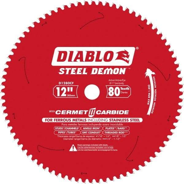 Freud - 12" Blade Diam, 80 Teeth, Carbide-Tipped Cold Saw Blade - 1" Arbor Hole Diam, 0.071" Blade Thickness - Americas Industrial Supply