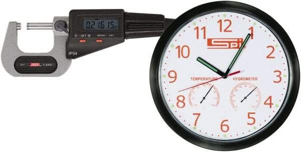 SPI - 0 to 1" Range, 0.00005" Resolution, Standard Throat IP54 Electronic Outside Micrometer - 0.00016" Accuracy, Friction Thimble, Carbide-Tipped Face, LR44 Battery, Includes NIST Traceable Certification of Inspection - Americas Industrial Supply