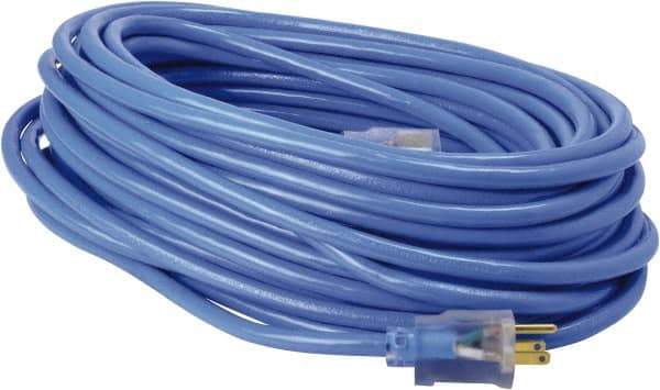Southwire - 100', 14/3 Gauge/Conductors, Blue & Yellow Industrial Extension Cord - 3 Receptacles, 10 Amps, 125 VAC, UL SJTW, NEMA 5-15P - Americas Industrial Supply