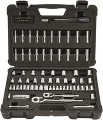 Stanley - 85 Piece 1/4" & 3/8" Drive Chrome Finish Socket Set - 12 Points, 5/32" to 7/8" (4mm to 19mm) Range, Inch/Metric Measurement Standard - Americas Industrial Supply