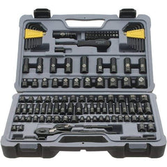 Stanley - 123 Piece 1/4" Drive Black Chrome Finish Socket Set - 12 Points, 5/32" to 1/2" (4mm to 12mm) Range, Inch/Metric Measurement Standard - Americas Industrial Supply