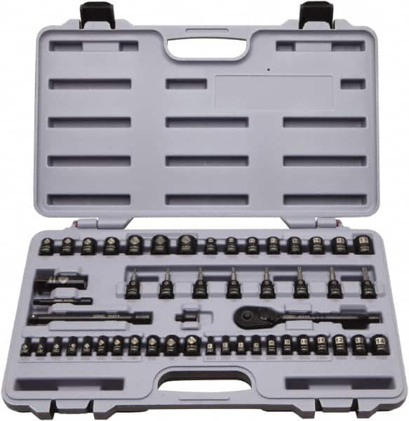 Stanley - 50 Piece 1/4 & 3/8" Drive Standard Socket Set - 5/32 to 9/16", 4 to 18mm, Inch/Metric Measurement Standard - Americas Industrial Supply