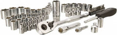 Stanley - 60 Piece 1/4" & 3/8" Drive Chrome Finish Deep Well Socket Set - 6 Points, 5/32" to 13/16" (4mm to 19mm) Range, Inch/Metric Measurement Standard - Americas Industrial Supply