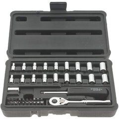 Stanley - 41 Piece 1/4" Drive Chrome Finish Socket Set - 12 Points, 5/32" to 11/16" (4mm to 17mm) Range, Inch/Metric Measurement Standard - Americas Industrial Supply