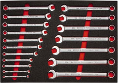 Proto - 18 Piece, 7mm to 24mm, 12 Point Spline Combination Wrench Set - Metric Measurement Standard, Satin Finish, Comes in Roll Pouch - Americas Industrial Supply