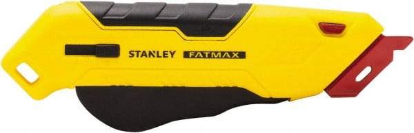 Stanley - Retractable Box Cutter - 2.175" Steel Blade, Yellow & Black Bi-Material Handle, 4 Blades Included - Americas Industrial Supply