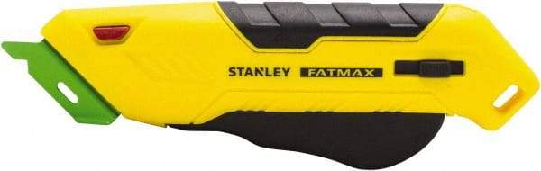 Stanley - Retractable Box Cutter - 2.175" Steel Blade, Yellow & Black Bi-Material Handle, 4 Blades Included - Americas Industrial Supply