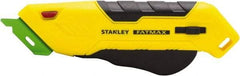 Stanley - Retractable Box Cutter - 2.175" Steel Blade, Yellow & Black Bi-Material Handle, 4 Blades Included - Americas Industrial Supply