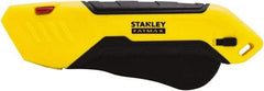 Stanley - Retractable Safety Utility Knife - 2.175" Steel Blade, Yellow & Black Bi-Material Handle, 1 Blade Included - Americas Industrial Supply