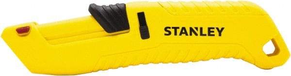 Stanley - Retractable Safety Utility Knife - 2.175" Steel Blade, Yellow & Black Contoured Plastic Handle, 4 Blades Included - Americas Industrial Supply