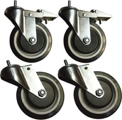 Sandusky Lee - 5" Diam x 5" Wide, Rubber Swivel with Brake Caster - 1,000 Lb Capacity, Stem Mount - Americas Industrial Supply