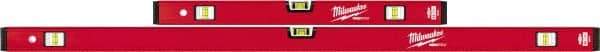 Milwaukee Tool - 24" & 48" Long 6 Vial Box Beam Level - Aluminum, Red, 2 Level & 4 Plumb Vials - Americas Industrial Supply