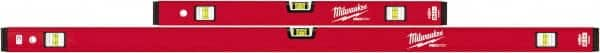 Milwaukee Tool - Magnetic 24" & 48" Long 6 Vial Box Beam Level - Aluminum, Red, 2 Level & 4 Plumb Vials - Americas Industrial Supply