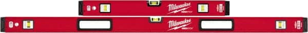 Milwaukee Tool - Magnetic 24" & 48" Long 6 Vial Box Beam Level - Aluminum, Red, 2 Level & 4 Plumb Vials - Americas Industrial Supply