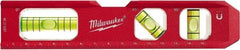 Milwaukee Tool - Magnetic 7" Long 3 Vial Torpedo Level - Aluminum, Red, 1 Level, 1 Plumb & 1 45° Vials - Americas Industrial Supply