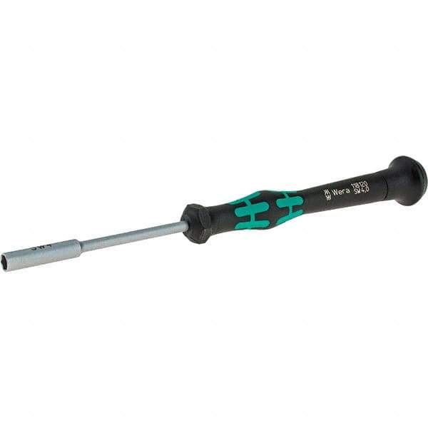 Wera - 4mm Solid Shaft Precision Nutdriver - Cushion Grip Handle, 6-1/4" OAL - Americas Industrial Supply