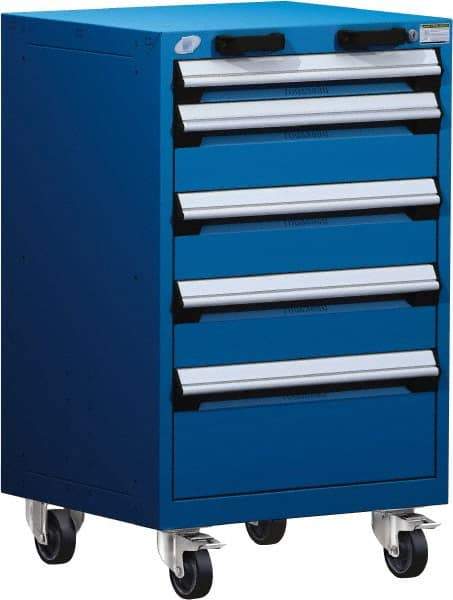 Rousseau Metal - 5 Drawer Steel Tool Roller Cabinet - 24" Wide x 39-1/8" High x 21" Deep, Ball Bearing Drawer Slides, Blue - Americas Industrial Supply