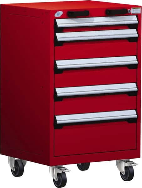 Rousseau Metal - 5 Drawer Steel Tool Roller Cabinet - 24" Wide x 39-1/8" High x 21" Deep, Ball Bearing Drawer Slides, Red - Americas Industrial Supply